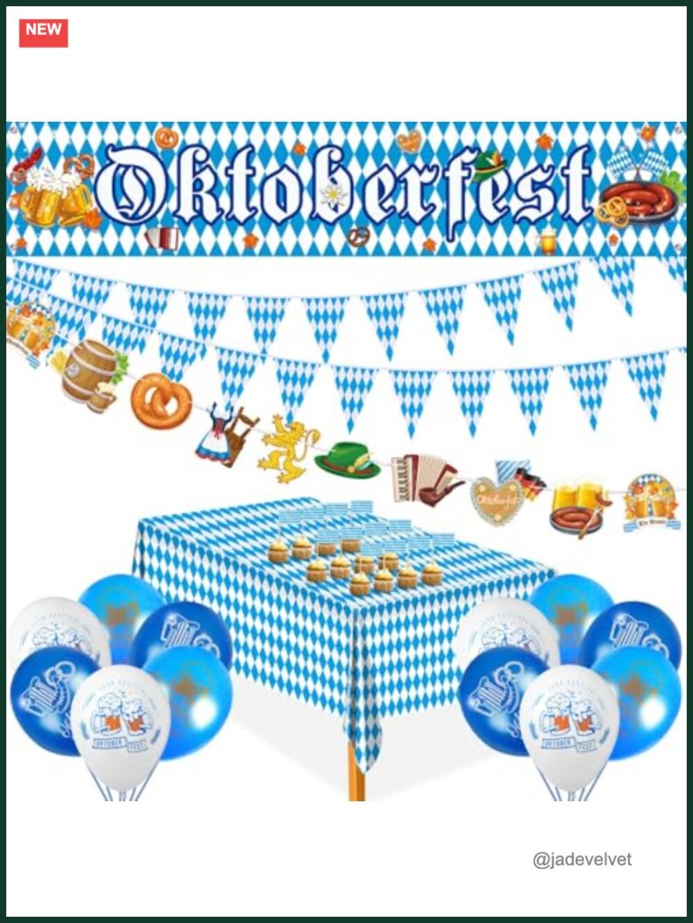 Oktoberfest Party Decorations Kit - Bavarian Banner, Tablecloth, Toothpicks,